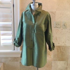 NWOT Celery Green Raw Silk Button Up Blouse